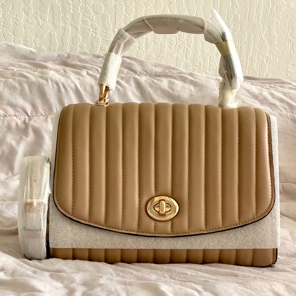 Coach Tilly Top Handle With Linear Quilting Bag - Taupe - Picture 1 of 6